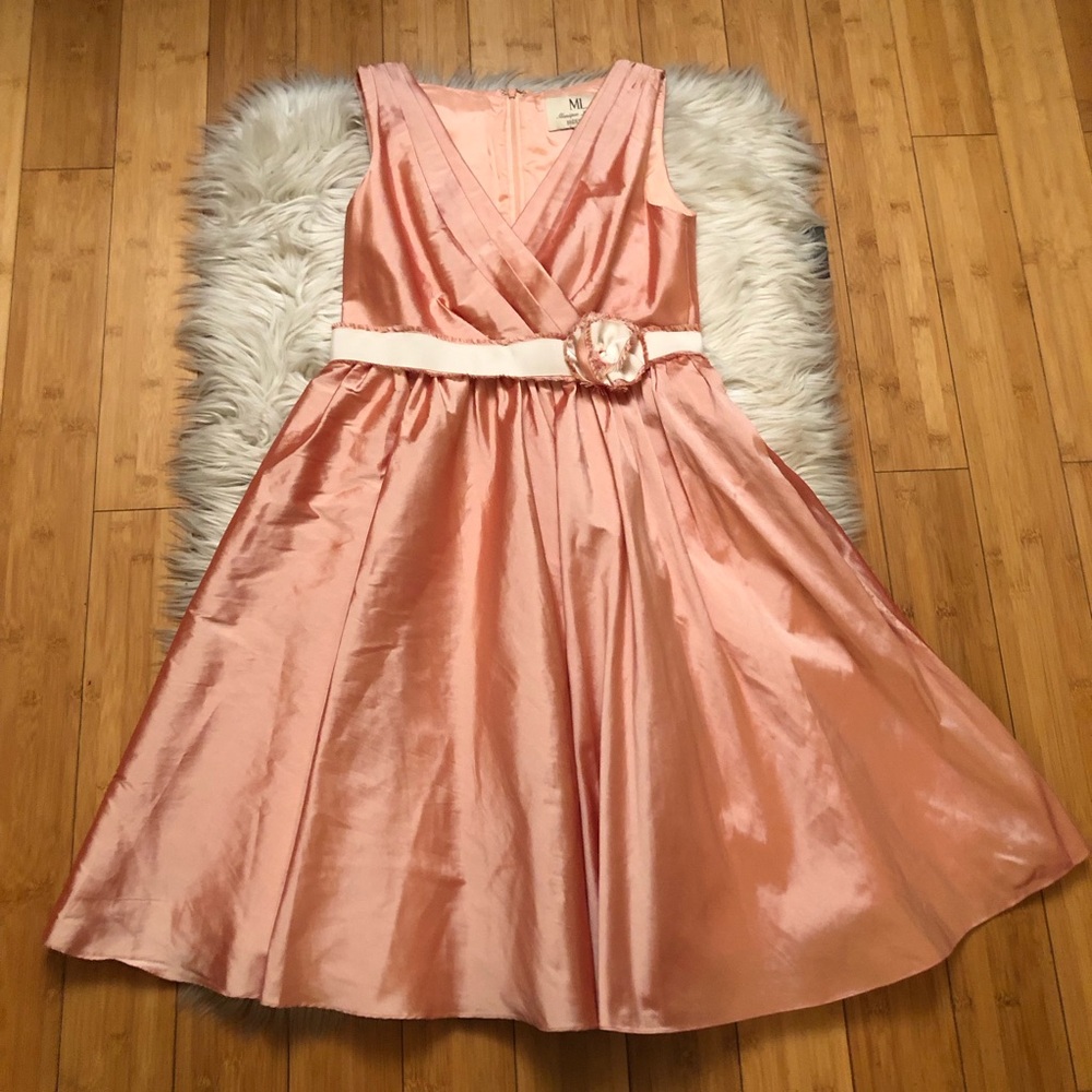 Monique Lhuillier Bridemaid Pleated Shining Oganza Coral Cocktail Mini Dress 8